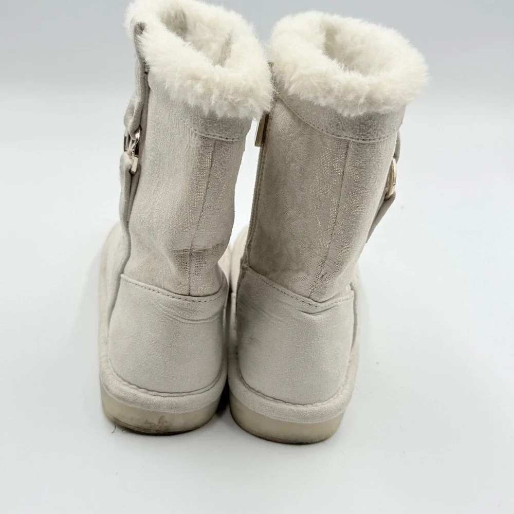 Michael Kors Kids MK Logo Snow Boots Faux Fur‎ Lined Zip Cream Size 11